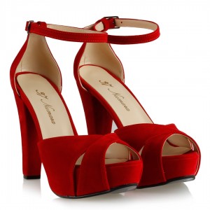 Platform Ayakkabı Modelleri Kırmızı Süet