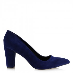 Stiletto Ayakkabı Saks Mavi Süet Kalın Topuklu