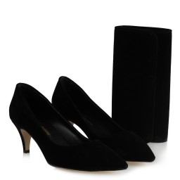 Siyah Az Topuklu Stiletto Ayakkabı Portföy Çanta Kombin