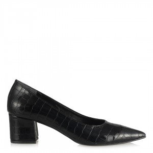 Stiletto Siyah Crocodile Desenli Ayakkabı