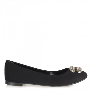Babet Ayakkabı Siyah  Süet Renkli Tokalı Model