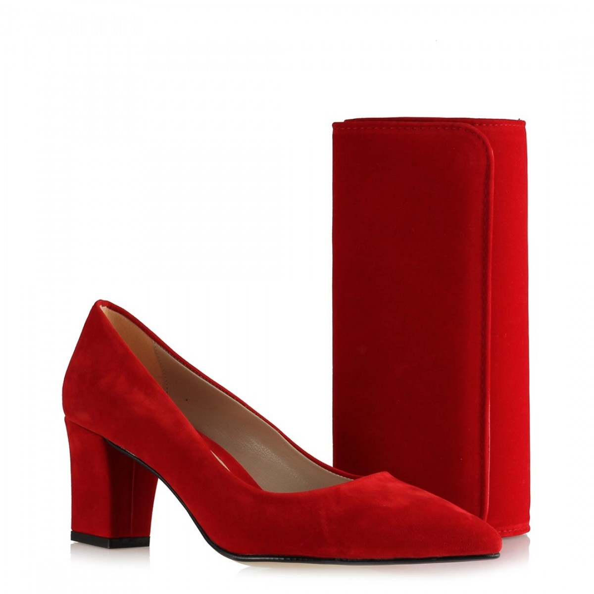 Stiletto Ayakkabı Çanta Kırmızı Süet