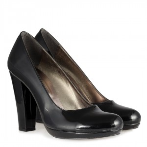Klasik Topuklu Siyah Rugan Ayakkabı 