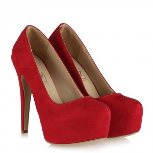 Kırmızı Süet Platform Topuklu Ayakkabı