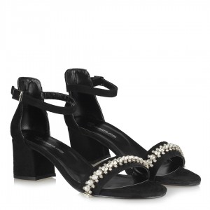 Siyah Süet Taşlı Model Ayakkabı Sandalet 