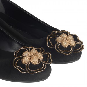 Siyah Süet Çiçek Tokalı Babet Ayakkabı
