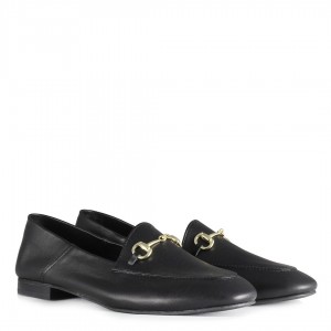Siyah Rengi Hakiki Deri Zincirli Loafer Ayakkabı 