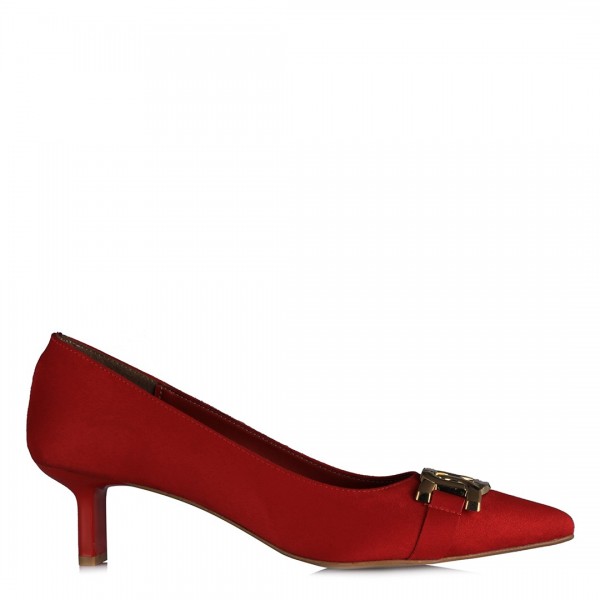 Az Topuklu Stiletto Kırmızı Süet Ayakkabı