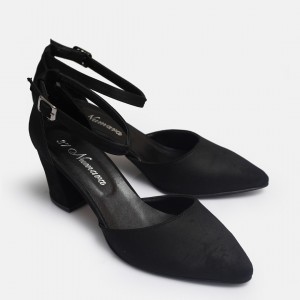 Siyah Süet Bilekli Stiletto Ayakkabı
