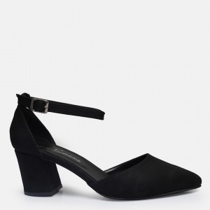 Siyah Süet Bilekli Stiletto Ayakkabı