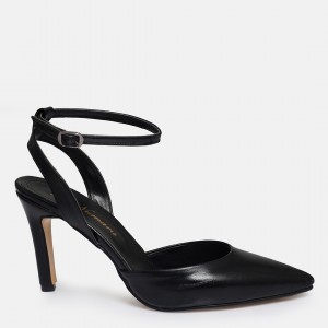 Stiletto Siyah Parlak  Bilek Kemerli Ayakkabı