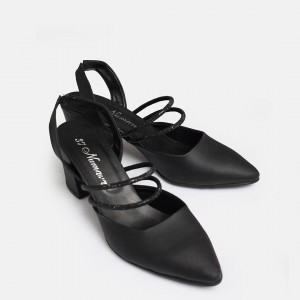 Stiletto Ayakkabı Siyah Taşlı Bantlı 