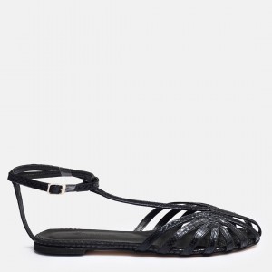 Siyah Yılan Kafes Model Sandalet