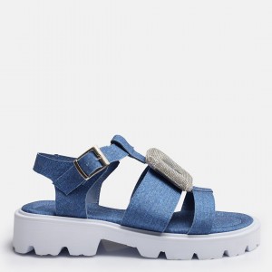 Mavi Taşlı Kemerli Sandalet