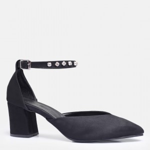 Siyah Süet  Taşlı Bilekli Stiletto Ayakkabı