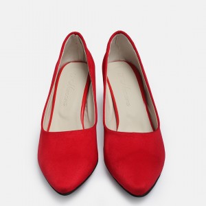 Kırmızı Süet Topuklu Ayakkabı Kalın Topuklu