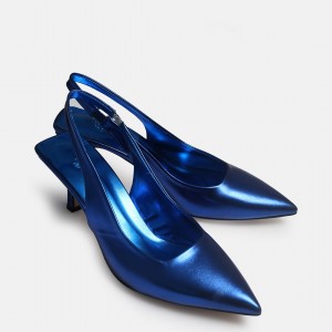 Mavi Parlak Stiletto Ayakkabı