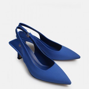 Mavi Saten  Stiletto Ayakkabı