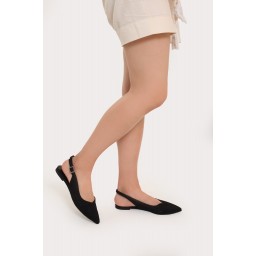 Sivri Babet Arkası Açık Siyah Süet