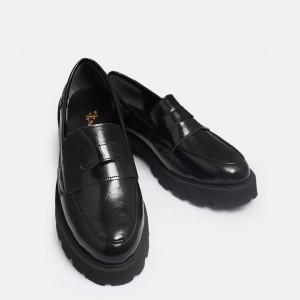Kalın Tabanlı Loafer Ayakkabı Siyah Rugan