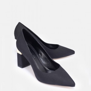 Stiletto Siyah Saten Topuklu Ayakkabı