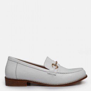 Beyaz Hakiki Deri Zincirli Loafer Ayakkabı
