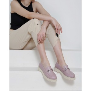 Loafer Ayakkabı Lila Rengi Tokalı Hakiki Deri 