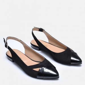 Babet Ayakkabı Siyah Süet Rugan Uyumlu Sivri Model