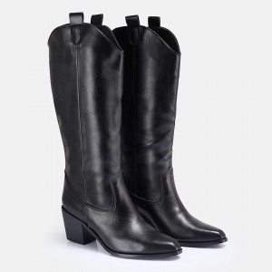 Topuklu Çizme Siyah Kovboy Model