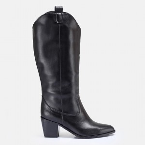 Topuklu Çizme Siyah Kovboy Model