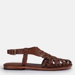 Bodrum Sandalet Taba Kafes Model Hakiki Deri
