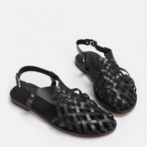 Bodrum Sandalet Siyah Kafes Model Hakiki Deri