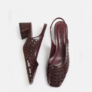 Bordo Delikli Yazlık Topuklu Ayakkabı 