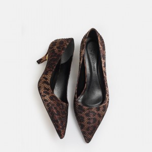 Stiletto Ayakkabı Leopar Taşlı
