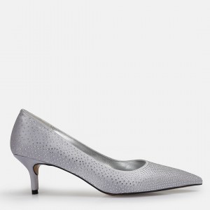 Stiletto Ayakkabı Gri Taşlı