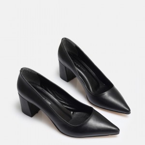 Siyah Stiletto Kalın Topuklu