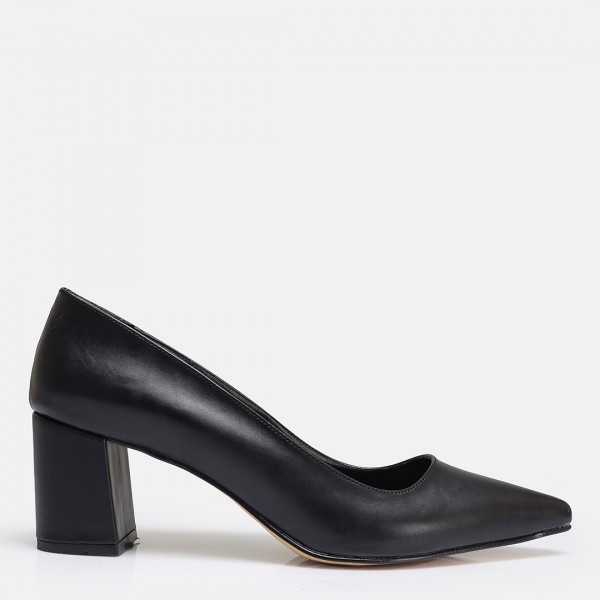 Siyah Stiletto Kalın Topuklu