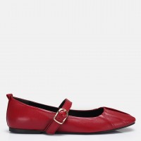 Babet Ayakkabı Kırmızı Hakiki Deri Kemerli Babet Ayakkabı Kırmızı Hakiki Deri Kemerli