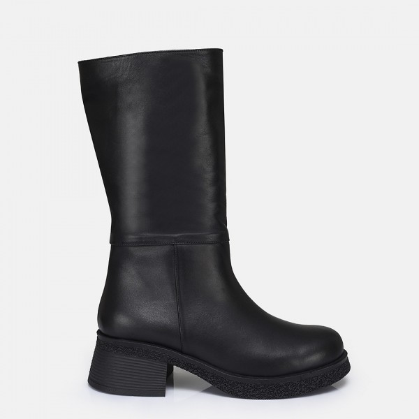 Siyah Hakiki Deri Topuklu Kadın Bot