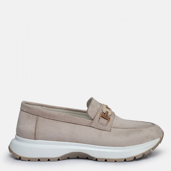  Bej Süet Tokalı Loafer Ayakkabı Hakiki Deri