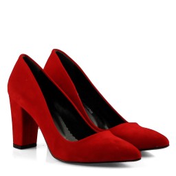 Stiletto Ayakkabı Kırmızı Süet Kalın Topuklu