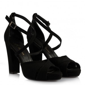 Topuklu Ayakkabı Çapraz Model Siyah Süet
